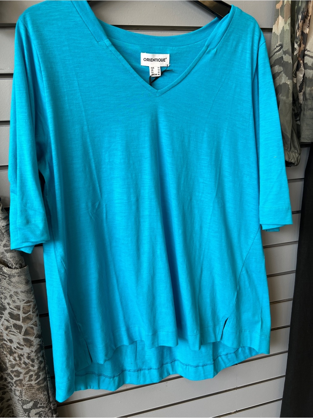 Orientique Women's V-Neck Tunic in Bright Turquoise